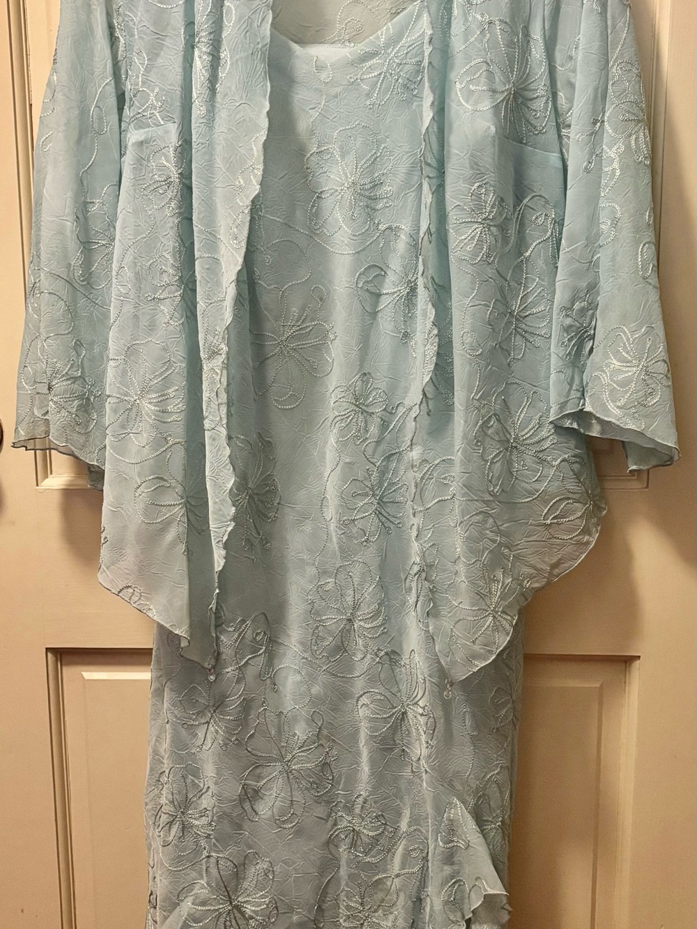 dressbarn Pale Blue Floral Lace Overlay Maxi Dress